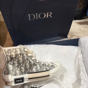 Dior Monogram High-Top Sneakers in Gray and White